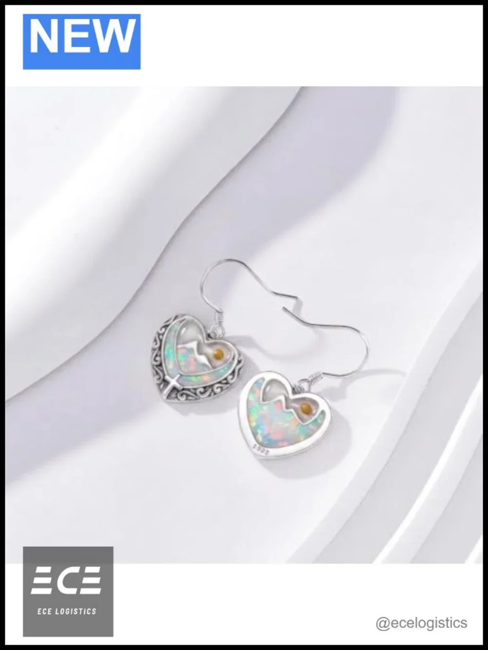 925 Sterling Silver Mustard Seed Cross Heart Dangle Drop Earrings